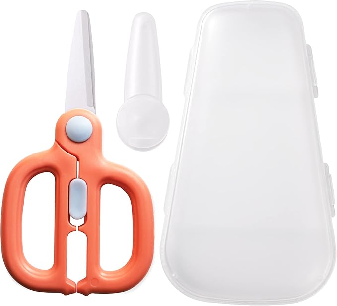 Baby Food Scissors with Travel Case, Ceramic Food Scissors Kids, Toddler Scissor with Safety Lock, Ideal for Pizza, Meats, Noodles, Vegetables, and Fruits (B)