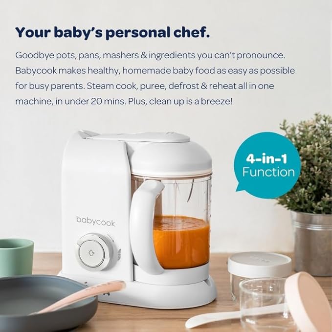 BEABA Babycook Solo 4 in 1 Baby Food Maker, Baby Food Processor Baby Food Steamer, Lrg Capacity 4.5 Cups 27 Servings in 20 Mins, Auto Steam Cooking, Puree Blender, Rose Gold