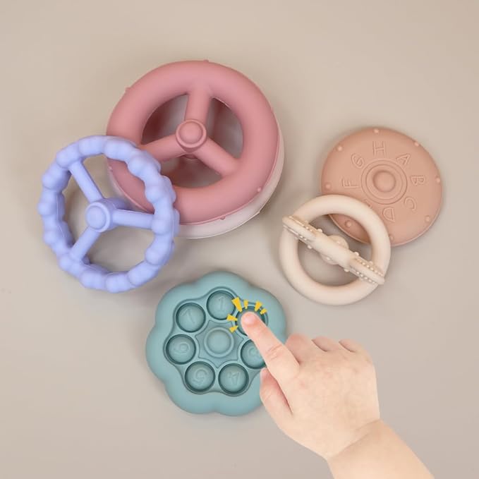 Baby Bear Teething & Stacking Toy Set - Teething Toys Silicone Teethers, Soft Baby Stacker Rings Teether, Learning Toy Gift for Boys and Girls 6+ Months (Pink)