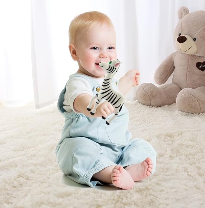 Silicone Zebra Baby Teether Toy for Soothing Sore Gums Baby Chew Toys with Multi-Sensory Textures and Squeaker