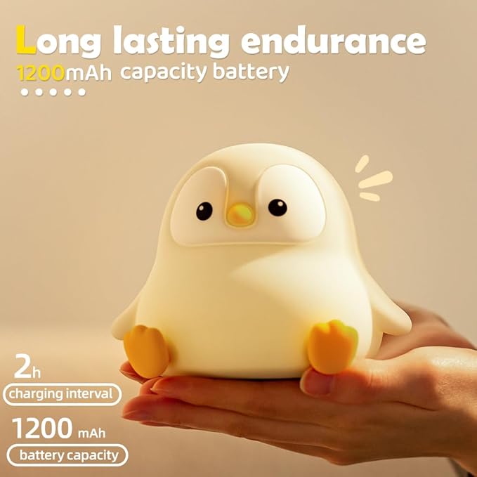 S NMT Novelty Cartoon Penguin Silicone Night Light Rechargeable Timing Dimming Nursery Sleep Night Lamp for Baby Room Decor