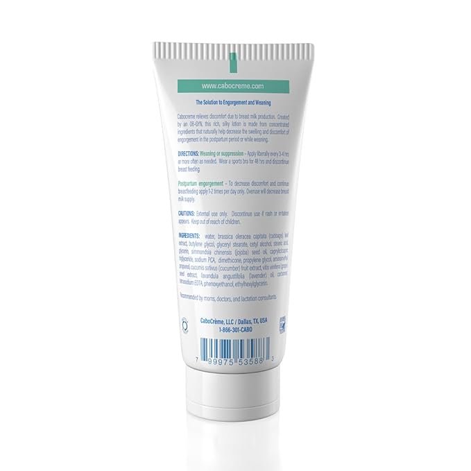 CaboCréme Extra Strength Cabbage Breast Cream - 2X Strength for Engorgement Relief and Breastfeeding Weaning Support - Dry Up Breast Milk - OB-GYN Created & Breastfeeding Mother-Approved - 2 oz
