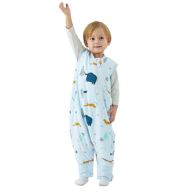 Duomiaomiao 1.5 TOG Toddler Sleep Sack 12-24 Months 100% Cotton Four Season Side Open Zipper Baby Sleep Sack with Feet, Breathable Toddler Wearable Blanket