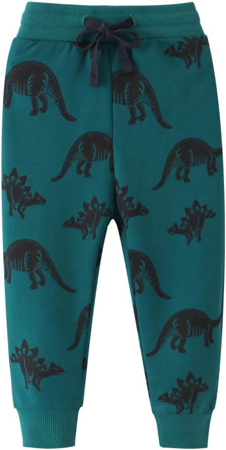 HUAER& Baby Boy's Jogger Pants Dinosaur Car Animal Print Drawstring Elastic Sweatpants 2-Pack