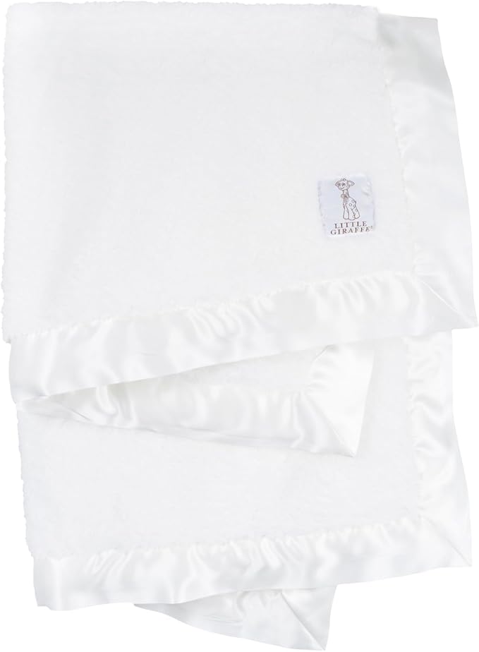Little Giraffe Chenille Baby Blanket – 29x35” Soft Chenille with Satin Trim, White | Ultra-Soft, Gentle & Safe, Lightweight & Breathable for Newborns & Toddlers
