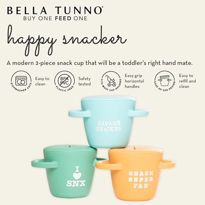 Bella Tunno Snack Cups for Toddlers, Silicone Spill Proof Food Container with Lid, Babies & Kids 6-12 Months, S is for Snacks