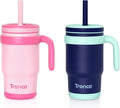 Tronco 14 oz Kids Insulated Tumbler with Handle & Spill Resistant Flexible Straw, BPA-Free Stainless Steel Toddler Cups with Lids, Splash-Proof Kid Drinking Cup Travel Mugs, Hand Wash Only