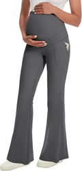 Fotociti Maternity Flare Leggings with Pockets, Women’s Soft Pregnancy Pants Over The Belly For Yoga Workout Active
