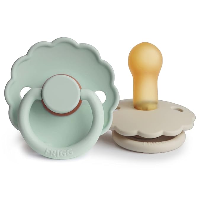 FRIGG Daisy Natural Rubber Baby Pacifier | Made in Denmark | BPA-Free (Seafoam/Cream, 6-18 Months) 2-Pack