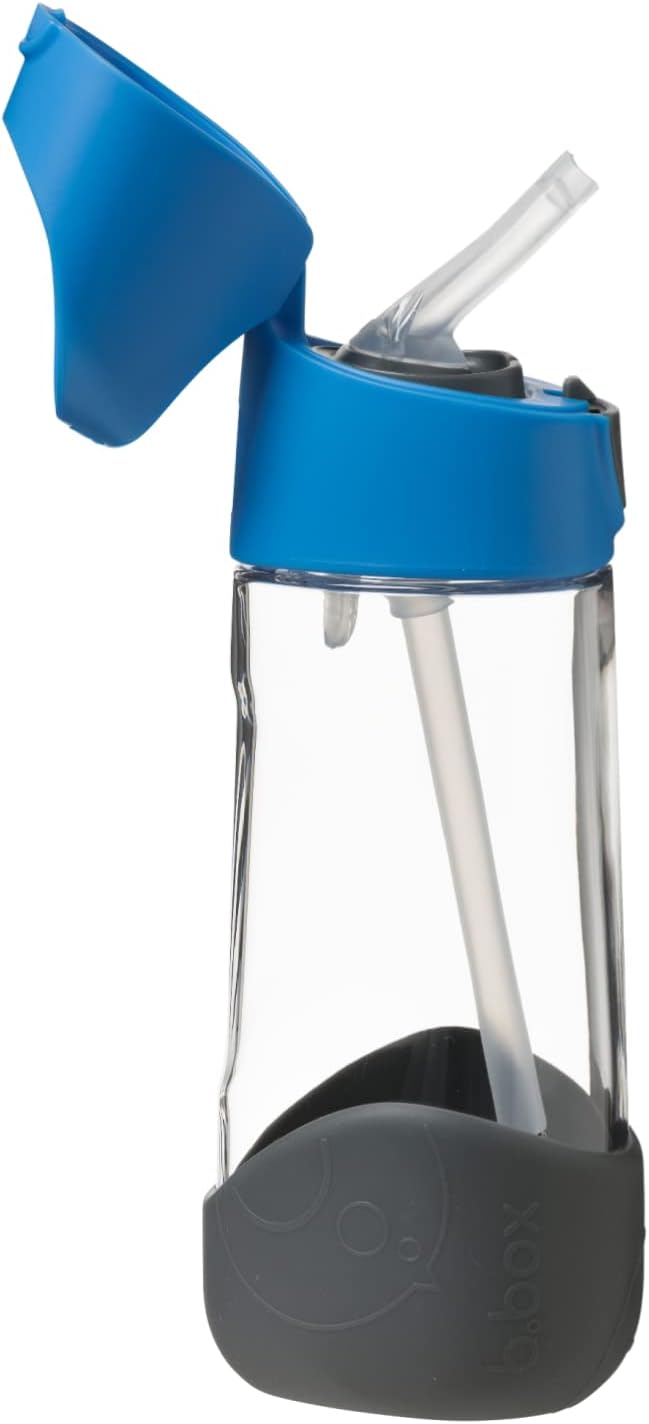 b.box Kids Water Bottle – Tritan Toddler Drink Bottle with Straw for School, Daycare, Travel w/Easy-Grip Triangular Design, Leak Proof Lid & Handle, BPA Free, Dishwasher Safe (Blue Slate)