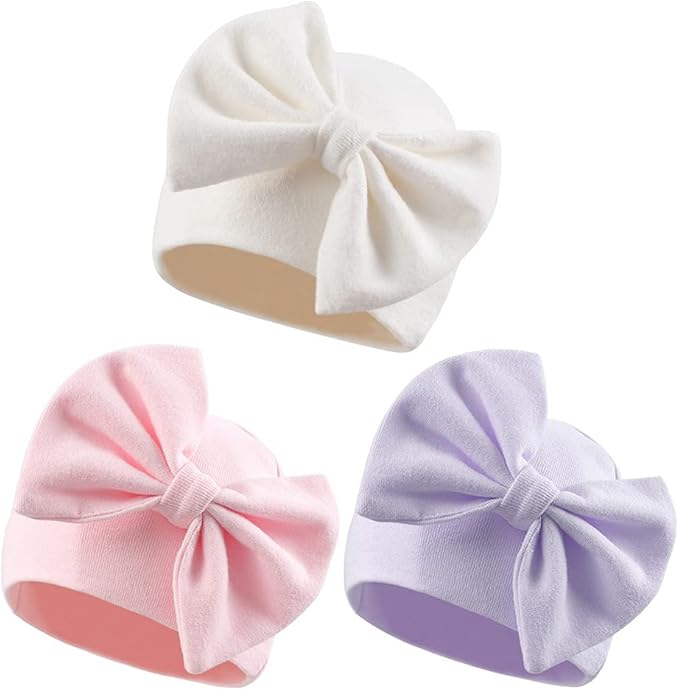 Bamery Newborn Baby Girl Hat Cotton Baby Bow Beanie Preemie Hats Spring Infant Hats for Girls 0-12 Months