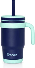 Tronco 14 oz Kids Insulated Tumbler with Handle & Spill Resistant Flexible Straw, BPA-Free Stainless Steel Toddler Cups with Lids, Splash-Proof Kid Drinking Cup Travel Mugs, Easy to Clean