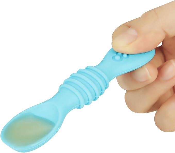 PandaEar 6 Pack Silicone Baby Spoons - Self Feeding Utensils 6-12 Months - Infant Spoons First Stage - Baby Feeding Essentials