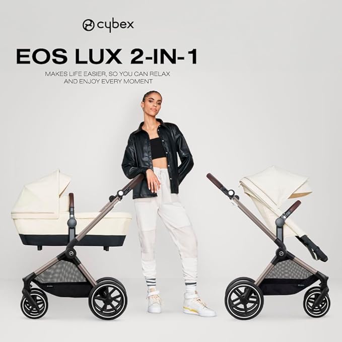 Cybex EOS 2-in-1 Stroller - Bassinet Stroller Converts to Toddler Stroller with One-Hand Recline - Bassinet and Toddler Seat Included, Reversible & Travel System Ready, Seashell Beige