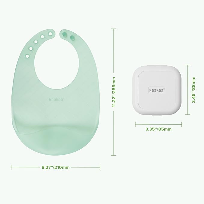 haakaa Lightweight Silicone Pocket Bib – Ultra-Light & Foldable Travel Silicone Baby Bibs with Deep Food Catcher Pocket, Adjustable Waterproof Design, Baby Feeding Essentials