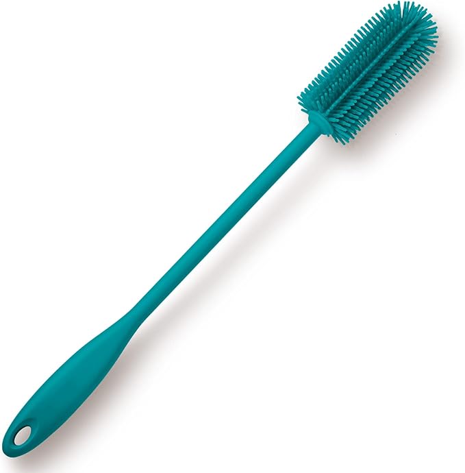 Silicone Bottle Brush, Water Bottle Cleaner Brush with Long Handle, Perfect for Cleaning Narrow Neck Containers, Vacuum Sports Bottle, Tumblers, Flask, Glassware (1 Pack, Turquoise)