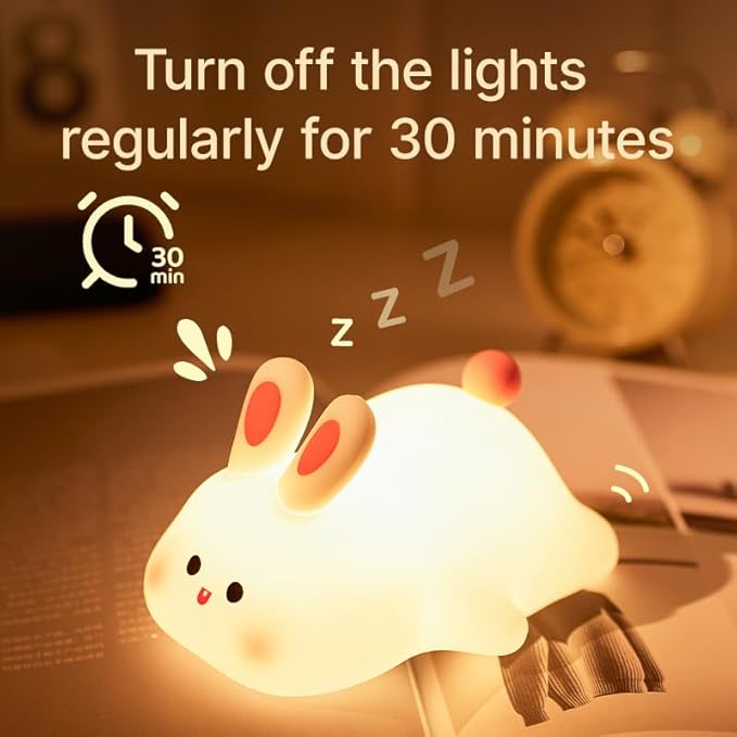 S NMT Cute Rabbit Silicone Night Lights Cartoon Bedroom Lamp for Children's Room Decor, USB Rechargeable Timing Dimming Silicone Sleep Light for Kids, Toddler, Baby