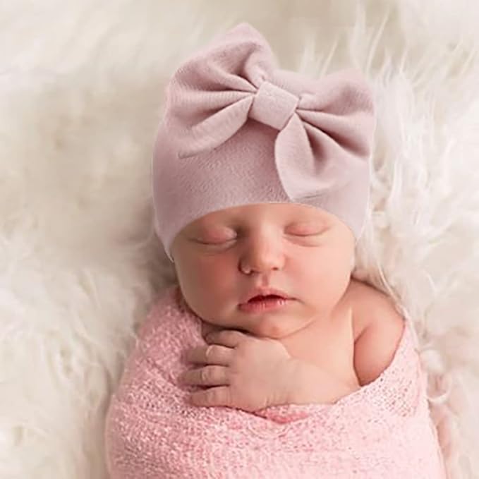 BQUBO Newborn Baby Girls Hats Mittens Set Hospital Hat Beanie Infant Bow Hats Baby Cotton Gloves for 0-6 Months