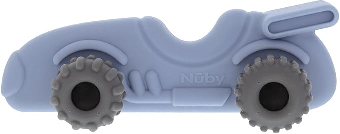 Nuby Silicone Teether Toy for Babies – Textured Teething Car with Moving Wheels, Easy to Hold, Soothes Sore Gums, Encourages Tactile Development & Hand-Eye Coordination, Blue Racecar
