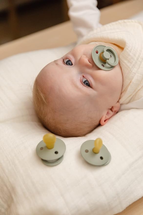 BIBS Pacifiers Colour Collection | Natural Rubber Baby Pacifier | Set of 2 BPA-Free Soothers | Made in Denmark | 6+ Months (Pack of 2) | Sage/Hunter Green