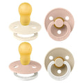BIBS Colour Soother 4-Pack | BPA Free Dummy Pacifier | Round Nipple | Natural Rubber Latex | Made in Denmark | Size 18-36 Months | Blush Glow Mix