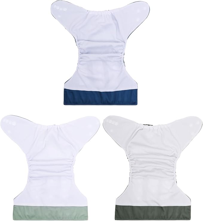 babygoal AWJ Cloth Diapers with Tummy Panel Pack of 7, 3 Diaper Cover with 3 Inserts and Wet Dry Bag, Adjustable Washable Reusable for Baby Girls and Boys