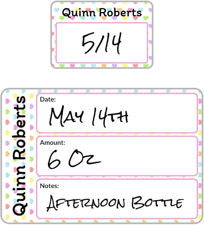 Name Bubbles - Reusable Baby Bottle Labels for Daycare (20 Labels) - Kids Washable Name Tags for Bottles, Sippy Cups, & Snack Containers, Waterproof, Baby Name Stickers, Write-On (Hearts)