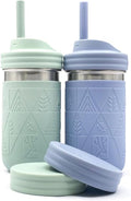 Elk and Friends 14oz Stainless Steel Kids + Toddler Drinking Cups | The Original Mason Jars with Lids + Sleeves + Straws | Smoothie Cups | Spill Resistant | Dishwasher Safe | 2 Pack