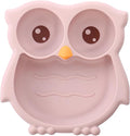 PandaEar Toddler Suction Plates, Stay Put Divided Baby Plates, Owl Shape BPA-Free 100% Food-Grade Silicone Unbreakable Baby Plate, Baby Feeding Supplies (Pink)