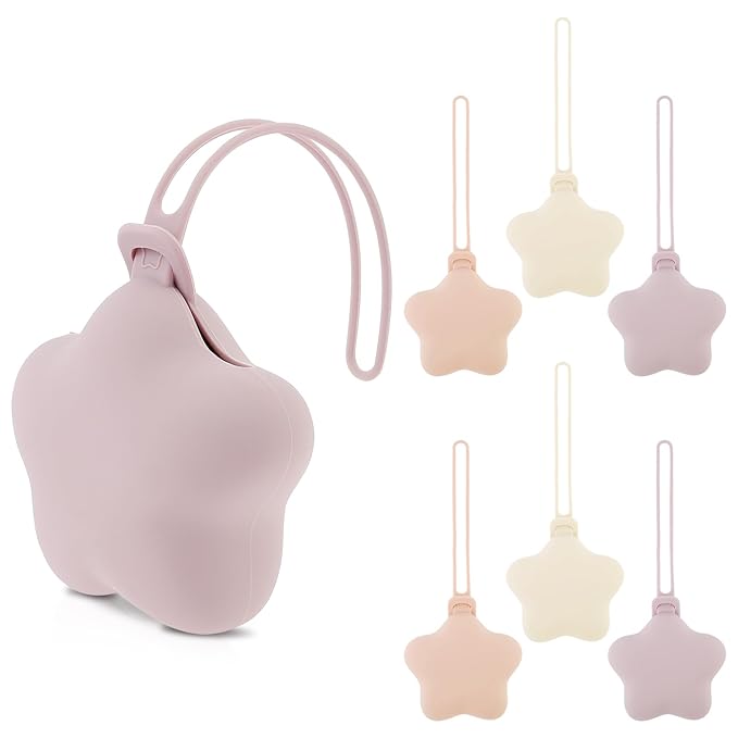 6 Pack Silicone Pacifier Holder Case, Safe and Soft Material, Pacifier Pouch Portable Pacifier Case with Stretchy Lanyard, Protective Pacifier Storage Case for Diaper Bag Stroller Travel
