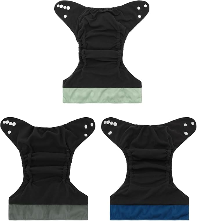 babygoal Reusable Charcoal Cloth Diapers with Double Gussets, 3 Pack Washable Baby Pocket Diapers with 3pcs Charcoal Inserts and Wet Dry Bag(Dark Grey,BeanGreen,Lake Blue)