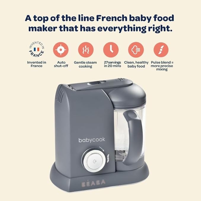 BEABA Babycook Solo 4 in 1 Baby Food Maker, Baby Food Processor Baby Food Steamer, Lrg Capacity 4.5 Cups 27 Servings in 20 Mins, Auto Steam Cooking, Puree Blender, White
