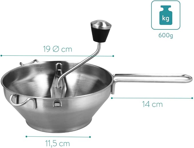 Navaris Food Mill - Stainless Steel Food Mill 1.26-Quart with Hand Crank and 3 Grinding Discs - Grind & Puree Tomato Sauce, Mashed Potatoes - or for Canning Applesauce