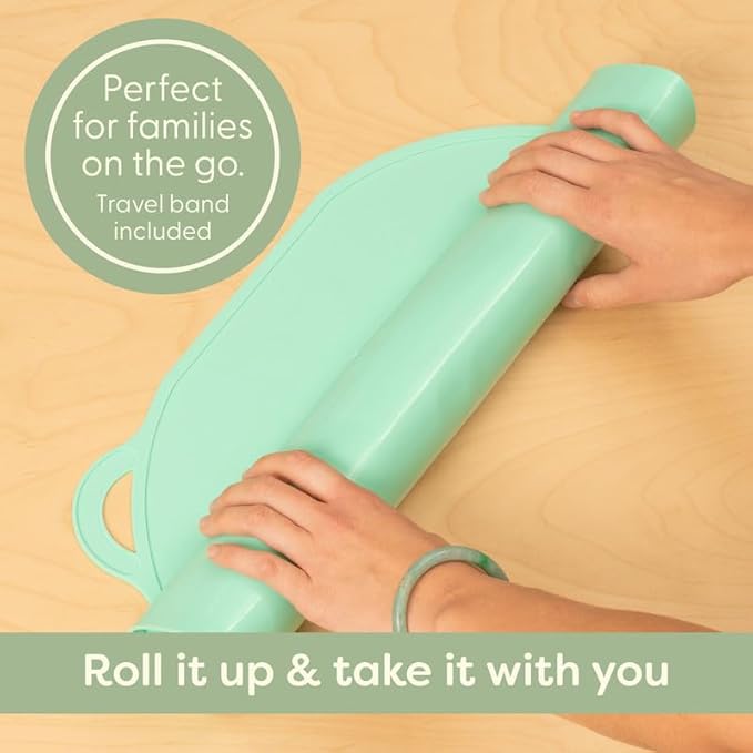 UpwardBaby Silicone Placemats for Toddlers - Food-Catching, Mint - Toddler Placemat with Food Catcher & Suction - Portable Table Mat for Baby - Non-Slip, Dishwasher Safe, BPA-Free