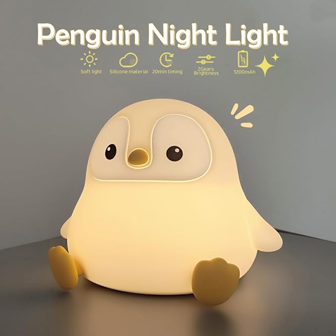 S NMT Novelty Cartoon Penguin Silicone Night Light Rechargeable Timing Dimming Nursery Sleep Night Lamp for Baby Room Decor