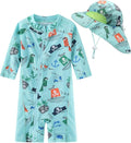 Toddler Baby Boys Swimsuit Rashguard One Piece Zipper Bathing Suit with Sun Hat Infant Swimwear Sunsuit UPF 50+
