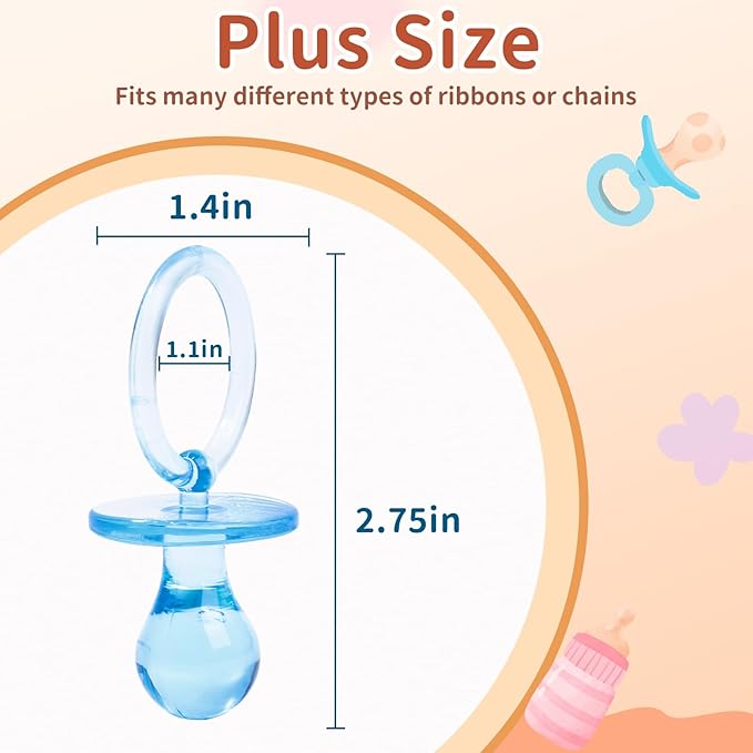 72 Pcs Baby Shower Pacifiers, 2.75’’ Plastic Pacifiers for Baby Shower Game, Baby Shower Decoration DIY, Gender Reveal Party Table Scatter/Baby Shower Party Favors, 4 Color