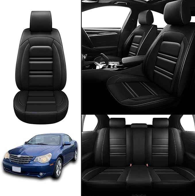 Seat Covers for Chrysler Car Sebring 2000-2010 | 5-Seats Leather Seat Covers, Easy to Install Automotive Seat Covers Full Set (Full Set, Black)