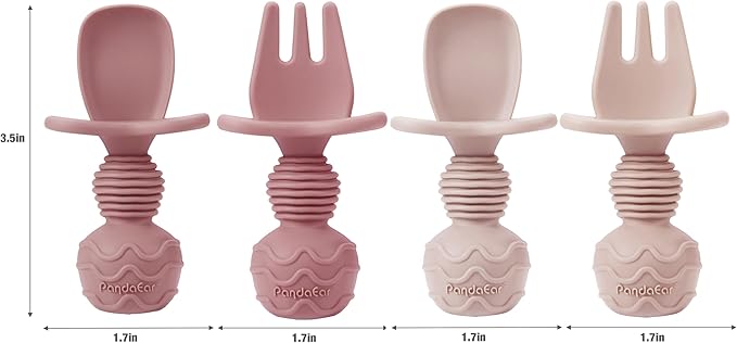 PandaEar 2 Silicone Suction Plate with 2 Tiny Sippy Cup and 2 Spoon 2 Fork for Self-Feeding, Divided Toddler Plate, 100% Silicone Baby Food Plate, BPA Free, 8 Pcs Silicone Baby Feeding Set