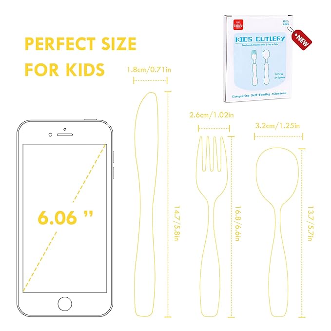 Lehoo Castle 6 Pieces Toddler Utensils, Kids Silverware for 2 3 4 Years Old, Stainless Steel Knife Fork and Spoon Set with Plastic Handle, Safe Toddler Cutlery (Animal)