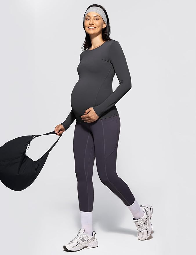 POSHDIVAH Women's Maternity Long Sleeve T Shirts Scoop Neck Pregnancy Tee Top Mama Clothes