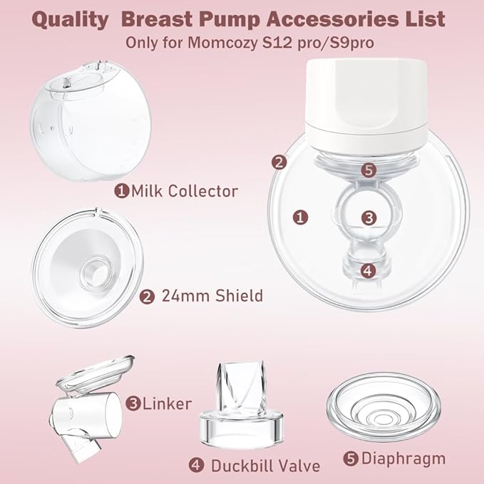 One Full Set Milk Collector Cup 19mm Only Compatible with Momcozy S12 Pro/S9 Pro Breast Pump NOT for S9/S12, S12 Pro/S9 Pro Wearable Breast Pump Replacement Parts with 19mm Flange