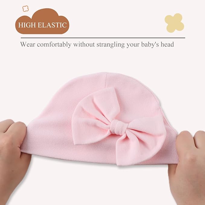 Bamery Newborn Baby Girl Hat Cotton Baby Bow Beanie Preemie Hats Spring Infant Hats for Girls 0-12 Months
