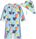 Toddler Baby Boys Swimsuit Rashguard One Piece Zipper Bathing Suit with Sun Hat Infant Swimwear Sunsuit UPF 50+