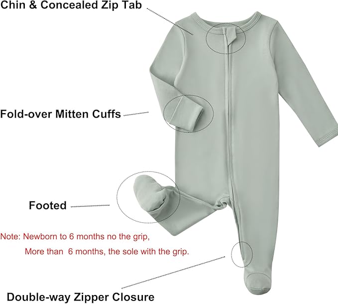 Aablexema Baby Footed Pajamas with Mitten Cuffs Zipper 4-Pack Infant Newborn Cotton Long Sleeve Outfit