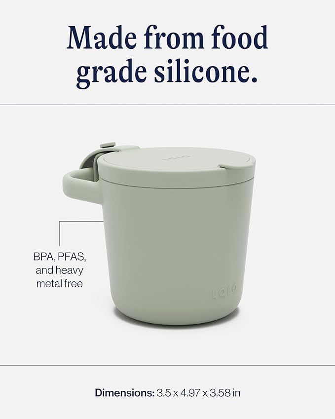 Lalo Snack Cup - Mess-Free Silicone Snack Cups for Toddlers & Babies with Detachable Lid, BPA-Free Baby Snack Containers, Fits Most Stroller & Car Seat Cup Holders, Dishwasher Safe, Sage