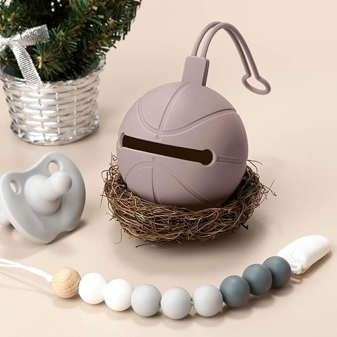 Pacifier Holder Case | Basketball Pacifier Holder | Silicone Pacifier Container | Travel Pacifier Case Holder | Keep Pacifier Clean and Accessible | Food Grade Silicone | Made by Tushi (Baby Pink)