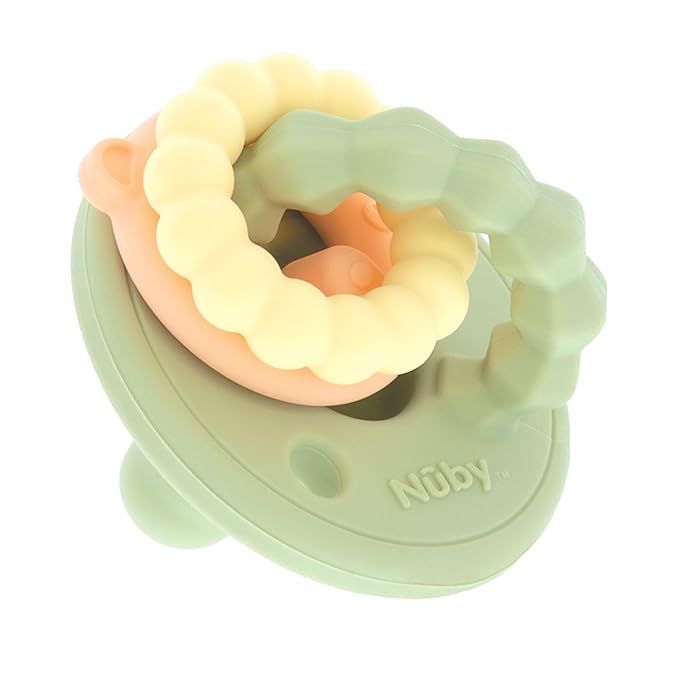 Nuby Charms Silicone Infant Pacifier and Teether Toy - 2 Pack - 0+ Months - Green and Blue