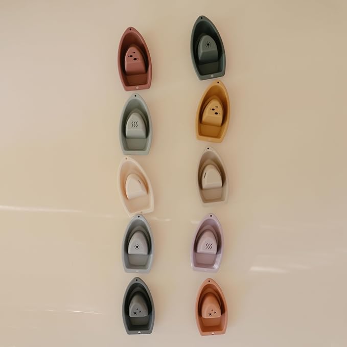 mushie Stackable Bath Boats Toy (Petal) | Floating Bathtub Toys for Baby & Toddler, Set of 5 | Made in Denmark