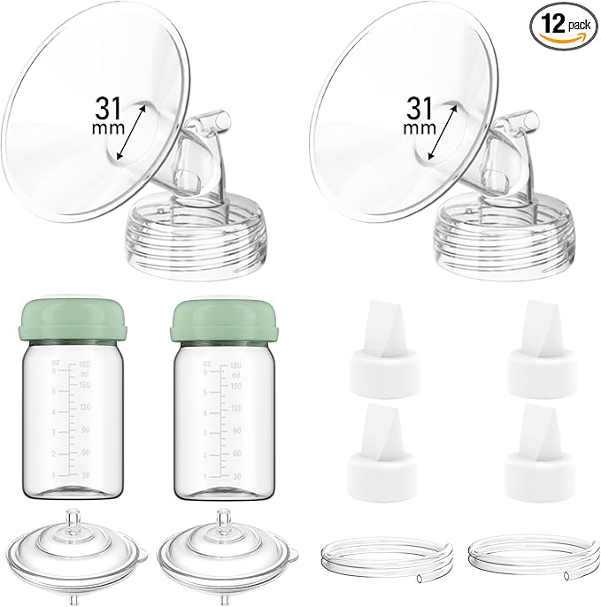 Breast Pump Parts Compatible with Spectra S1/S2/9 Plus/Synergy Gold, Full Set Replacement Parts for Spectra Include 31mm Flange, Duckbill Valve, Backflow Protector, Tubing, Bottle, Not Original Parts